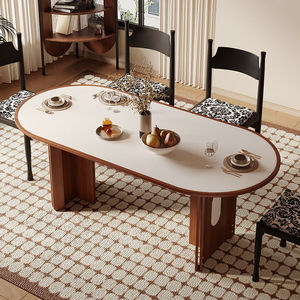 Oval Extendable Dining <b>Table</b> With Wooden Legs For <b>Small</b> Space Home Use - Product Image 2