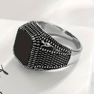 Anneaux en acier inoxydable de qualité supérieure, tendance rétro carrée, à grain, pour hommes, vente chaude, vintage, noir, gemme, généreux - Product Image 5