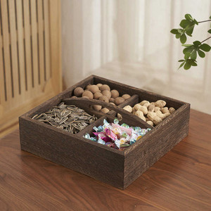 Solid Wood Divided Snack <b>Tray</b> 4 Compartments Square Shape For Fruit Nuts Candy Storage Home Living Room Use - Product Image 1