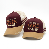 Gorra de béisbol trucker snapback de 5 paneles con visera curva, espalda de malla a rayas de dos tonos, estilo retro vintage, personalizada al por mayor