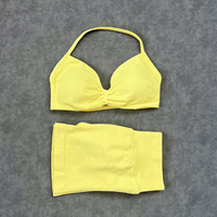 Ensemble d'entraînement 2 pièces uni pour femme DF - Soutien-gorge de sport rembourré respirant et short taille haute sculptant les fesses pour le yoga