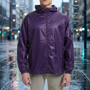 Men Purple Hooded Lightweight 100% Polyester Breathable Windbreaker <b>Jacket</b> Waterproof <b>Casual</b> Winter Outdoor Wear Regular Fit - Product Image 1