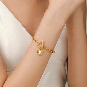 Bracelet en acier inoxydable pour femmes, pendentif en forme de cœur, chaîne O, bijoux tendance, cadeau - Product Image 2