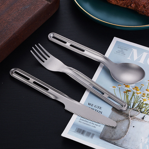Nuovo <span class=keywords><strong>Set</strong></span> da Cucina in <span class=keywords><strong>Titanio</strong></span> Puro, Coltello Cucchiaio Forchetta, per Campeggio e Viaggio, Portatile e Facile da Pulire - Product Image 3