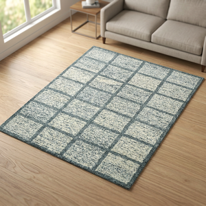 Collection Ocean Art - Tapis moderne géométrique tufté en laine/soie, extra épais, antidérapant, doux et moelleux, rectangulaire vert pour sol - Product Image 5