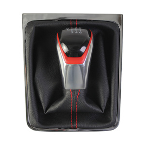 Volkswagen Passat B6 B7 Leather Gear <b>Shift</b> <b>Knob</b> 5 6 Speed Ergonomic Red Stitching - Product Image 2