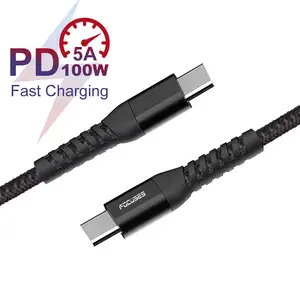 QC4.0-cable usb de nailon trenzado, dispositivo de carga rápida de 5v a 12v, PD, 100W, 5A, tipo C