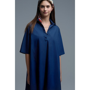 Vestido de Popelina Oversize con Manga 3/4 en Azul Marino - Product Image 2