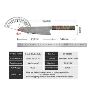 Couteau de chef Damas VG10, couteau de cuisine Damas avec boîte cadeau, manche en <span class=keywords><strong>bois</strong></span> stabilisé, couteaux de cuisine pour la maison, cadeau - Product Image 6