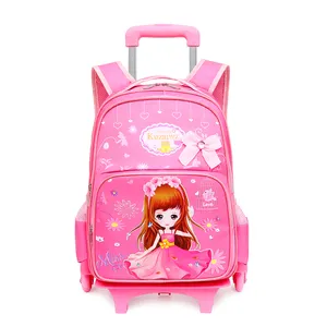 Factory Wholesale Customized Flashing lights Wheeled Kids Backpack School Bag Trolley