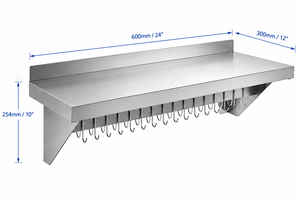 Wall Mounted Stainless Steel <b>Shelf</b> <b>With</b> <b>Hooks</b> Heavy Duty Kitchen Storage Rack Commercial Restaurant Shelving Kitchen equipment - Product Image 5