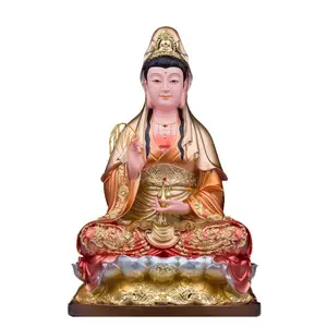 Laris Patung Resin Guanyin Bodhisattva Lotus Duduk Nanhai Warna Mutiara Suci untuk Dekorasi Rumah