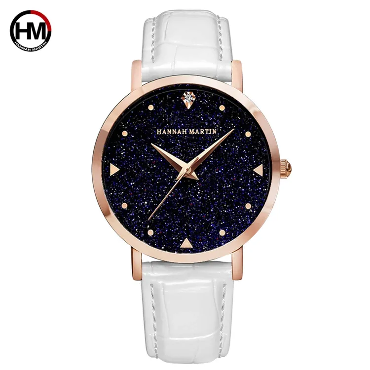 HANNAH MARTIN XKZJW High Quality Quartz Watches For Women Diamond Water-Resistant Classic Leather Watches Women
