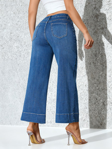 Nouveauté automne 2026 : Pantalon large taille mi-haute pour femme, coupe ample, style jean, coupe courte, élégant et tendance - Product Image 3