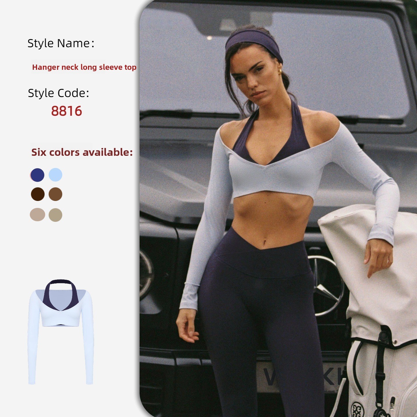 Women's Color Matching Fake Two-piece Sports Long-sleeved Halter Neck Pilates Yoga Fitness Clothes Slim-fit Moisture Wicking