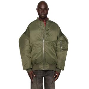 Venta caliente Rib Knit Stand Collar <span class=keywords><strong>Ropa</strong></span> Down-filled Nylon Taslan Bomber Jacket Oliver Green Zip Out Down Bomber Jacket para hombres - Product Image 1