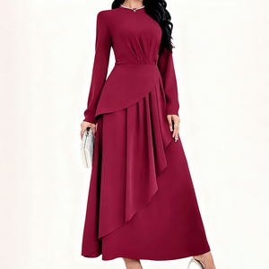 Robe <span class=keywords><strong>longue</strong></span> plissée décontractée à manches longues pour femme, avec volants, élégante, en promotion - Product Image 3