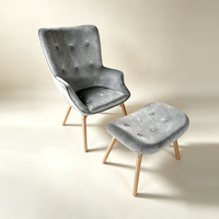 Fauteuil simple en velours capitonné de style nordique avec ottoman pour salon, chambre, hôtel, appartement