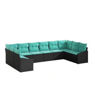 Black And Turquoise Poly Rattan Garden <b>Sofa</b> <b>Set</b> With High Density Foam Cushions Waterproof Outdoor Furniture Contemporary Design - Product Image 1