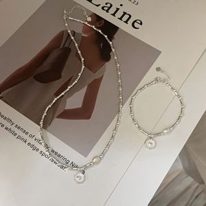 Ensemble collier et bracelet en argent sterling S925 avec perles en forme de cœur, style coréen, bijoux à porter au quotidien - Product Image 1