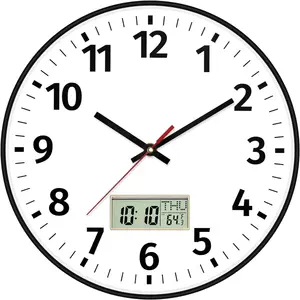 Promotional Factory Outlet Advanced 12 Inch Black Battery Operated Round Digital Analog Wall Clock