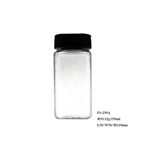 Cấp Thực Phẩm 250Ml Vuông Trong Suốt Pet Nhựa Gia Vị Bột Jar, Cao Hình Vuông Nhựa Muối Shaker Chai Với Nắp Bướm - Product Image 1