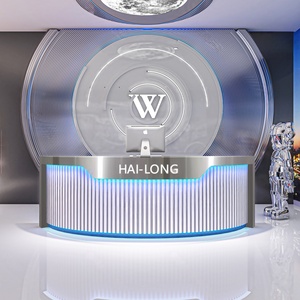 Mostrador de Caja Registradora Minimalista Moderno de Madera Maciza Ecológica y Duradera para Tienda de Ropa, Gimnasio, Recepción, Diseño de Barra Curva - Product Image 3