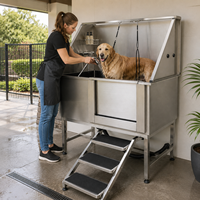 Baignoire professionnelle pour toilettage canin de 50 pouces en acier inoxydable 304 avec porte et rampe pour salon et animalerie