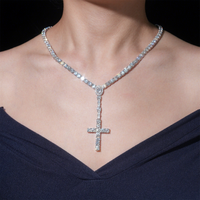 LEPAI Collier Croix de Luxe en Argent Sterling S925 avec Moissanite VVS, Chaîne Tennis Rosary Iced Out pour Hommes, Bijoux Hip Hop, Vente en Gros