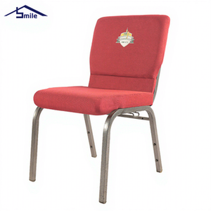 Sillas de Conferencia Rojas, Sillas de Iglesia al por Mayor, Modernas, Metálicas, Apilables, Cómodas, con Asiento de Lino, Muebles de Teatro, Marca SMILE, Cine - Product Image 1
