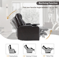 Canapé inclinable en cuir PU avec port de charge USB, rangements et porte-gobelets 360° °   Table pivotante pour fauteuil inclinable intelligent à commande électrique