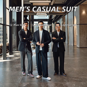 ชุดสูทธุรกิจผู้ชาย 2 ชิ้น ผ้าโพลีเอสเตอร์ 100% กระดุมเดี่ยว 1 เม็ด ทรงเข้ารูป ไซส์ใหญ่ ระบายอากาศได้ดี ป้องกันไฟฟ้าสถิตย์ คอวี กันยับ - Product Image 2