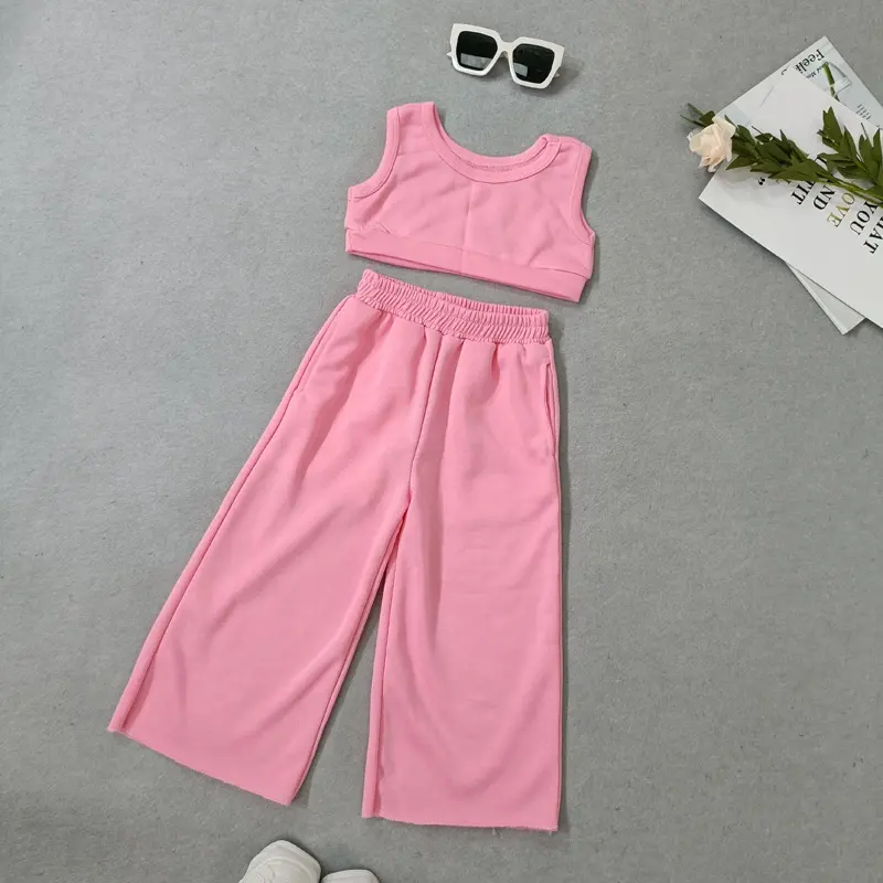2022 New fashion girl casual sleeveless vest solid color suit 2-7 years girls summer clothes
