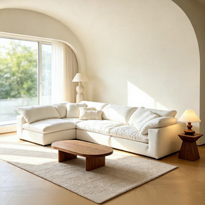 Canapé modulaire de style Wabi-Sabi, entièrement amovible et lavable, en tissu blanc en lin et coton éponge pour salon - Product Image 2