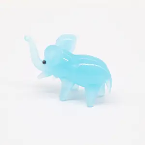 青いガラス象かわいいランプワークガラス動物の置物