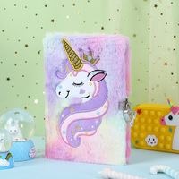 Carnet en tissu moelleux pour enfants, rose et violet, motif mignon, format A5, carnet d'écriture et de dessin, journal pour filles avec cadenas, cadeau