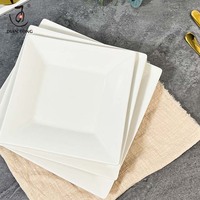 Assiettes Carrées en Porcelaine Personnalisées pour Restaurant, Lot de Vaisselle de Dîner en Céramique Blanches de 8/9/10" pour Service, avec Logo