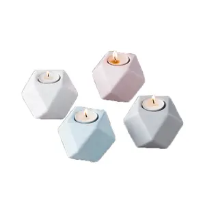 Giá Rẻ Hexagon Gốm Trắng Gốm Candle Holder Tealight Chèn Nến Holders Và Tea Lights