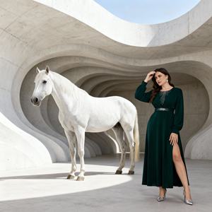 Premium Custom Hot-fix <b>Rhinestones</b> Polyester Abaya <b>Dress</b> for Muslim Women Elegant Evening Party Occasion - Product Image 4