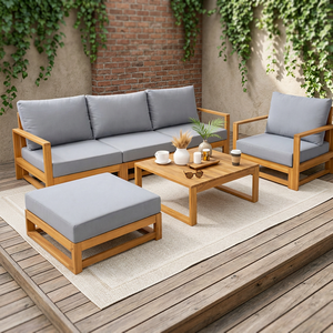 EDEN Ensemble de canapés de jardin contemporains en bois d'acacia, 6 pièces, écologiques, avec coussins imperméables, pliables, pour terrasses et hôtels - Product Image 6
