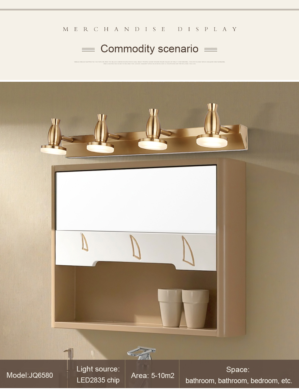 Modern decorative Mirror wall lamp Fixture waterproof gold led bathroom vanity lighting