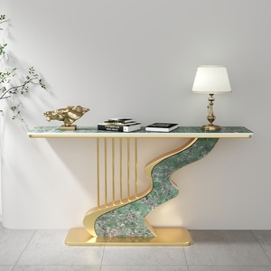 <span class=keywords><strong>Mesa</strong></span> <span class=keywords><strong>Consola</strong></span> de Lujo Ligero con Tapa Semicircular de Pizarra y Estructura Metálica, Diseño Nórdico Minimalista Moderno, Mueble para el Hogar, Entrada y Pasillo - Product Image 2