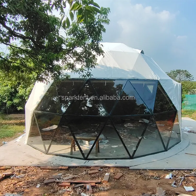 Cadre noir 6m de diamètre maison dôme en verre tente dôme en verre glamping avec salle de bain