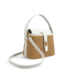 Sac de plage en paille tressée, sac seau en paille tressée tendance, sac à main de luxe en cuir pour femme - Product Image 3