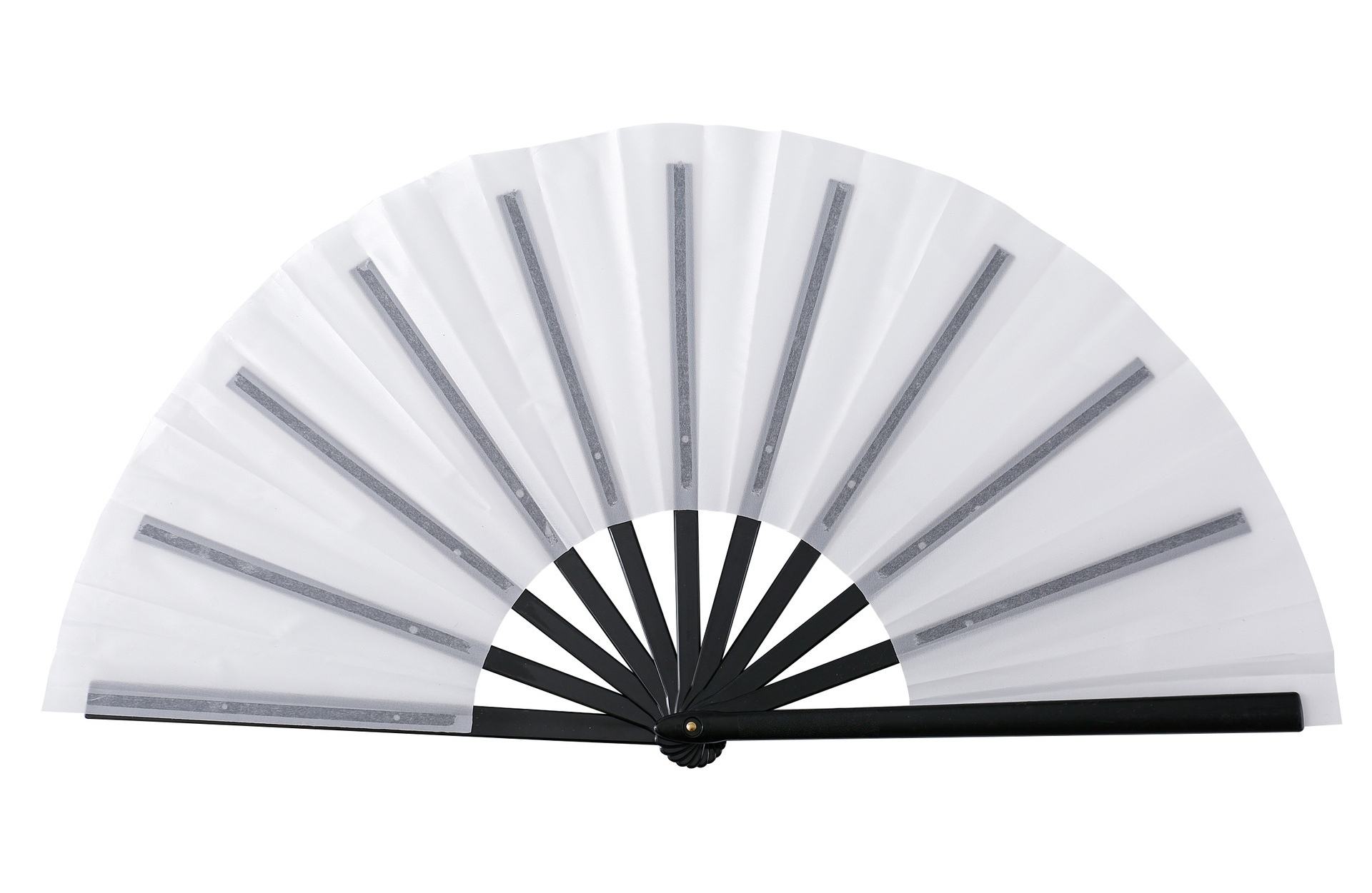 12 éventails blancs avec poignée noire (nervures en plastique)