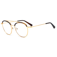 YJI-YL-2040 nouvelle femme mode Logo personnalisé Double pont rond métal mélange acétate stratification lunettes cadres avec pointe Temple