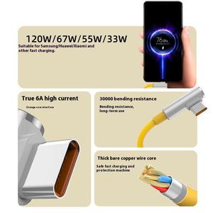 Câble de données USB-C 120W pour téléphones mobiles, coudé, charge rapide 6A, compatible <span class=keywords><strong>Apple</strong></span> et Huawei, <span class=keywords><strong>1m</strong></span> 2m - Product Image 3