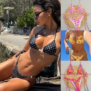 Maillot de bain bikini 3 pièces sexy à rayures avec boucle de poitrine évidée pour femme - Product Image 5