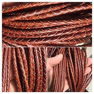 Cordon en cuir tressé véritable vieilli style vintage 3mm 4mm 5mm 6mm rond pour la fabrication de bijoux - Product Image 3