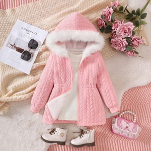 Warm Faux <strong>Fur</strong> Hooded Girls Long Winter <strong>Coat</strong> Quilted Flare Jacket Kids Casual Outwear Princess Padded Parka - Product Image 1